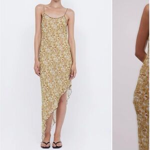 FLORENTINE ASYM MIDI DRESS in golden blurred floral